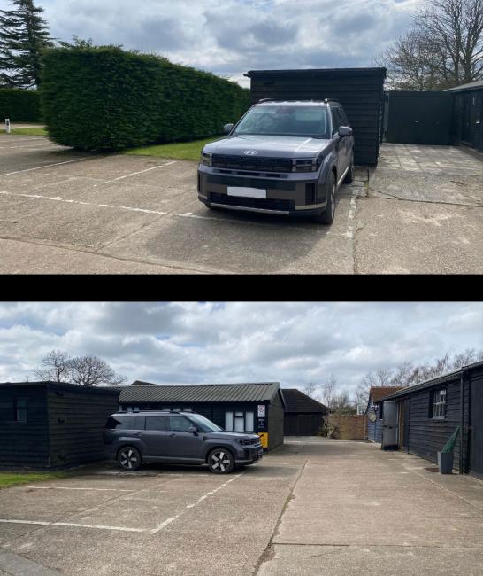 Please park in the 3 spaces opposite